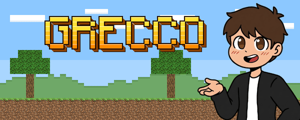 Banner animado do Grecco: letreiro GRECCO em blocos e uma Pokébola rolando no chão de grama
